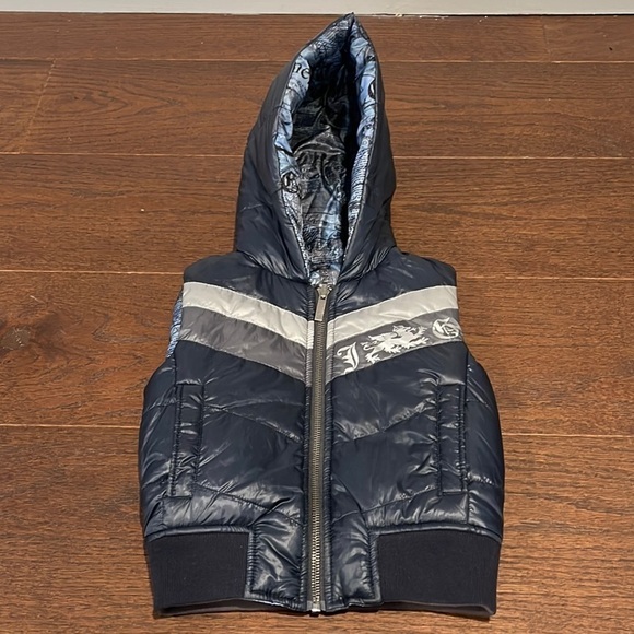 JOHN Galliano Navy Puffer Reversible Hooded Vest Size 4 - Picture 1 of 6
